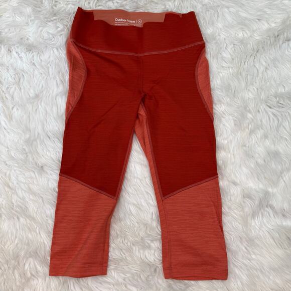 Outdoor Voices Tech Sweat Two-Tone Kneecap Crop Capri Leggings Size M Orange - Picture 2 of 16